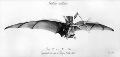 1897年10月、サトリート軍のキャンプでクレメントアデル（1841-1925）によって設計されたアビオンIII、「バット」 作： French School